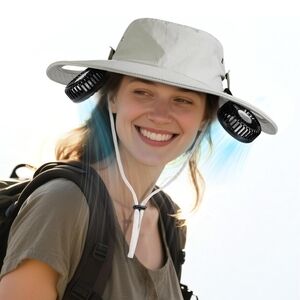 2-in-1 Hands-Free Hat Fan with Rechargeable Detachable Neck Fan - Gray